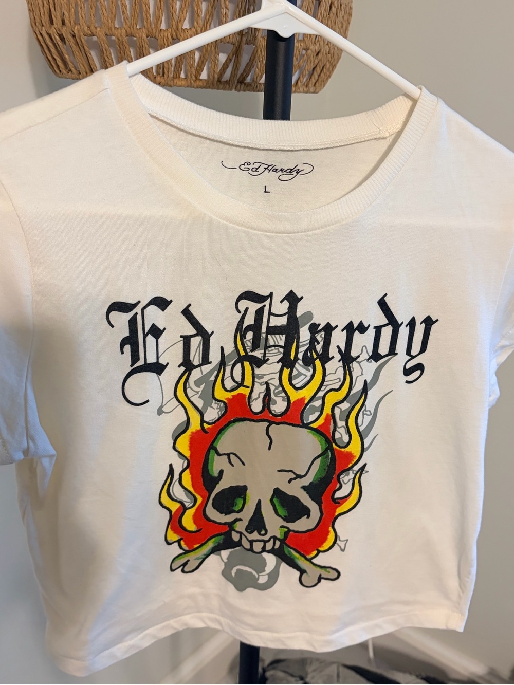 Ed Hardy White Kids Short-Sleeve Tee with Skull & Flame Graphic